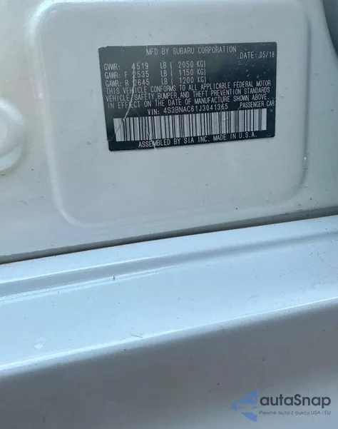 2018 Subaru Legacy 2.5I Premium z USA, uszkodzony, nr VIN 4S3BNAC61J3041365